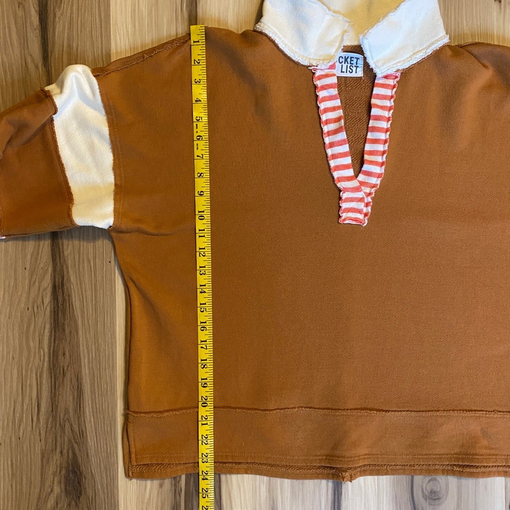 Bucket List Womens Rust Brown Oversized Rugby Sweatshirt Colorblock Striped Med - Picture 3 of 6